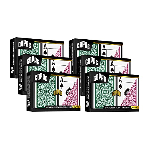 Copag 1546 Design 100% Plastic Playing Cards, Bridge Size (Narrow) Green/Burgundy