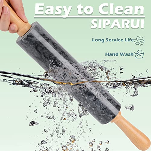 Siparui Marble Rolling Pin With Wooden Cradle Thick Handle Set For Baking,18.5 Inch Premium Quality Polished Roller For Pizza Dough,Fondant,Pie Crust,Non-Stick Surface Easy To Clean(Black) #TOP3