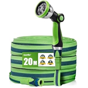 RAINPOINT Gartenschlauch Flexibel 20m, Leichtgewicht-Wasserschlauch mit TPE-Innenschlauch, 800D Oxford-Gewebe, 30 Bar Berstdruck, 10-Funktionen Gartenbrause, 1/2" & 3/4" Anschlüsse
