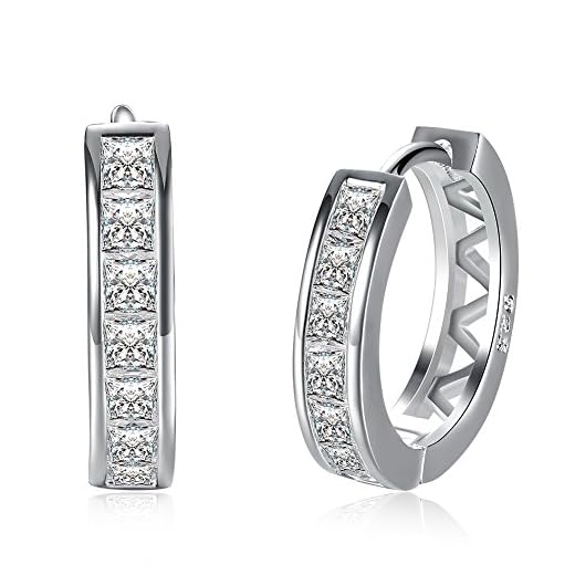 18K White Gold Plated Cubic Zirconia Round Hoop Earrings for Women Teen Girls Silver Earrings Jewelry (A2.Diamater 18mm / Sterling Silver Plated)