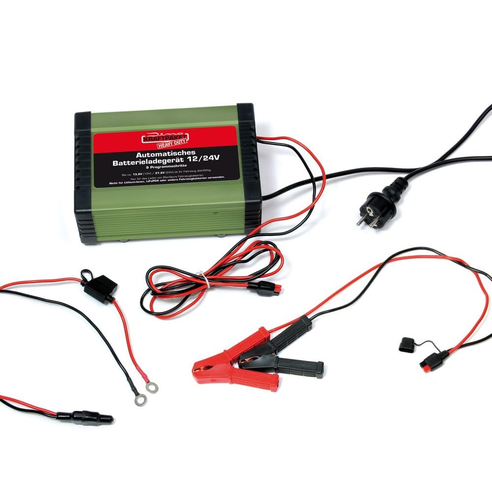 Dino KRAFTPAKET 25 a/12 a/6 a/2 a-12 V/24 V regulowana inteligentna i automatyczna ładowarka do akumulatorów | ładowarka samochodowa do akumulatorów ołowiowo-kwasowych, żelowych, EFB, Cal, AGM |