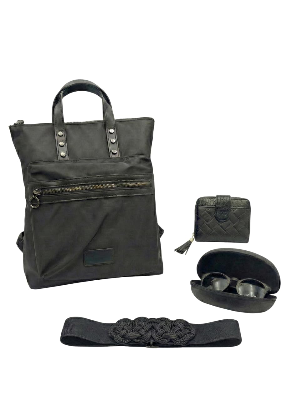 Aqua Gift Caja de regalo con set de cartera monedero, bolso, cinturón y gafas de sol con funda rigida, conjunto de vestir elegante para mujer.