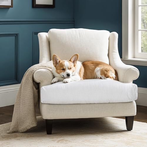 Image of CHUN YI Stretch Couch Cushion Cover Replacement, Fitted Loveseat Sofa Chair Seat Slipcover Furniture Protector, Checks Spandex Jacquard Fabric(Small,White)