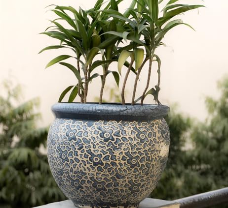 Image of Niyara Designer Handi Ceramic planters pots for Indoor Outdoor Home, Garden Office Decor Balcony Planters Gamla Flower Size- Very Large (Grey Drop 11)