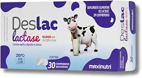 Deslac Lactase 10.000 U.FCC Enzima Digestão Lactose 30 Comprimidos Mastigaveis Maxinutri