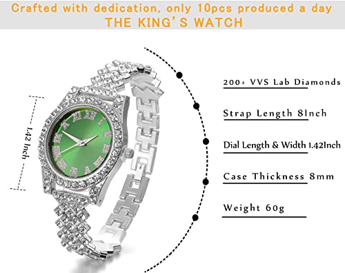 Image of Halukakah Diamonds Gold Watch Iced Out, Kid's 18K Real Gold /Platinum White Gold Plated 36MM Width Green /Blue /Red Dial Quartz Wristband 8 inch with Cuban Link Chain 7 inch+16 inch Bracelet, Free Giftbox