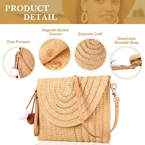 Straw Crossbody Bag for Women Beach Purse Shoulder Bag Hand Woven Straw Clutch Summer Bag Bohemian Boho Handbag with 6 Pairs Rattan Earrings4