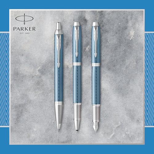 Image of Parker IM Fountain Pen | Blue Grey Premium Lacquer with Chrome Trim | Fountain Pen with Fine Nib and Blue Ink | Gift Box