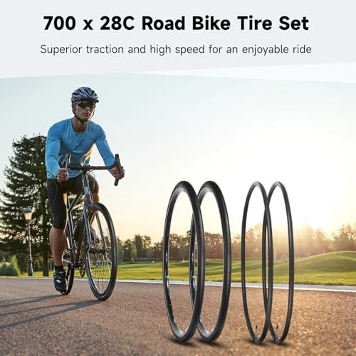 Image of yeesport 700 x 28c Road Bike Tires, 2 Pack Foldable (28-622) 700c x 28 Bike Tire and 700x28c Tube Presta Valve 60mm, 700c Bike Tire & Tire Lever Rim Strips