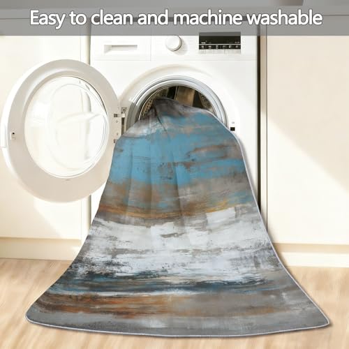 Tapis lavable en machine 80x200 bleu à poils courts doux et moderne