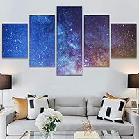 SIGNWIN 5 Panel Canvas Wall Art Aerial Astronomy & Space Expressive Global Moon Multicolor Photography Realism Warm for Home Decorations Ready to Hang - 60