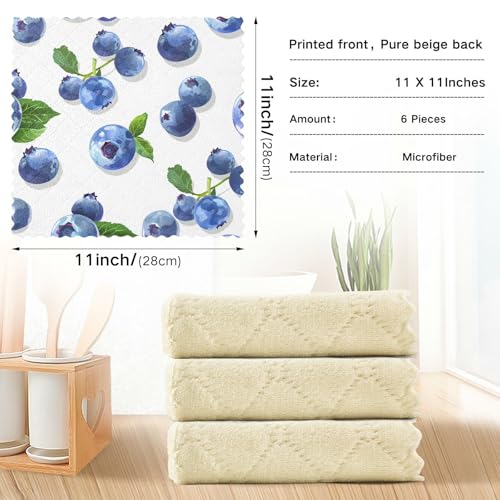 Paños de cocina para bar y té, toallas absorbentes de arándanos con diseño suave, 6 piezas 4