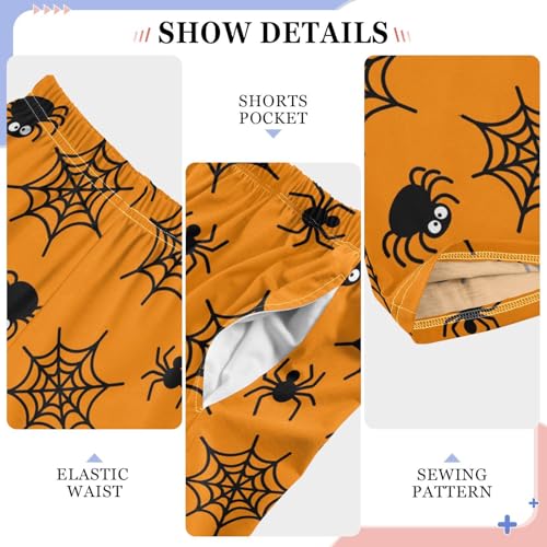 Boys' Pants Halloween Black Spiders Spiderweb Long Bottoms Jogger Pants Elastic Waist Trousers with Pockets S-XL4