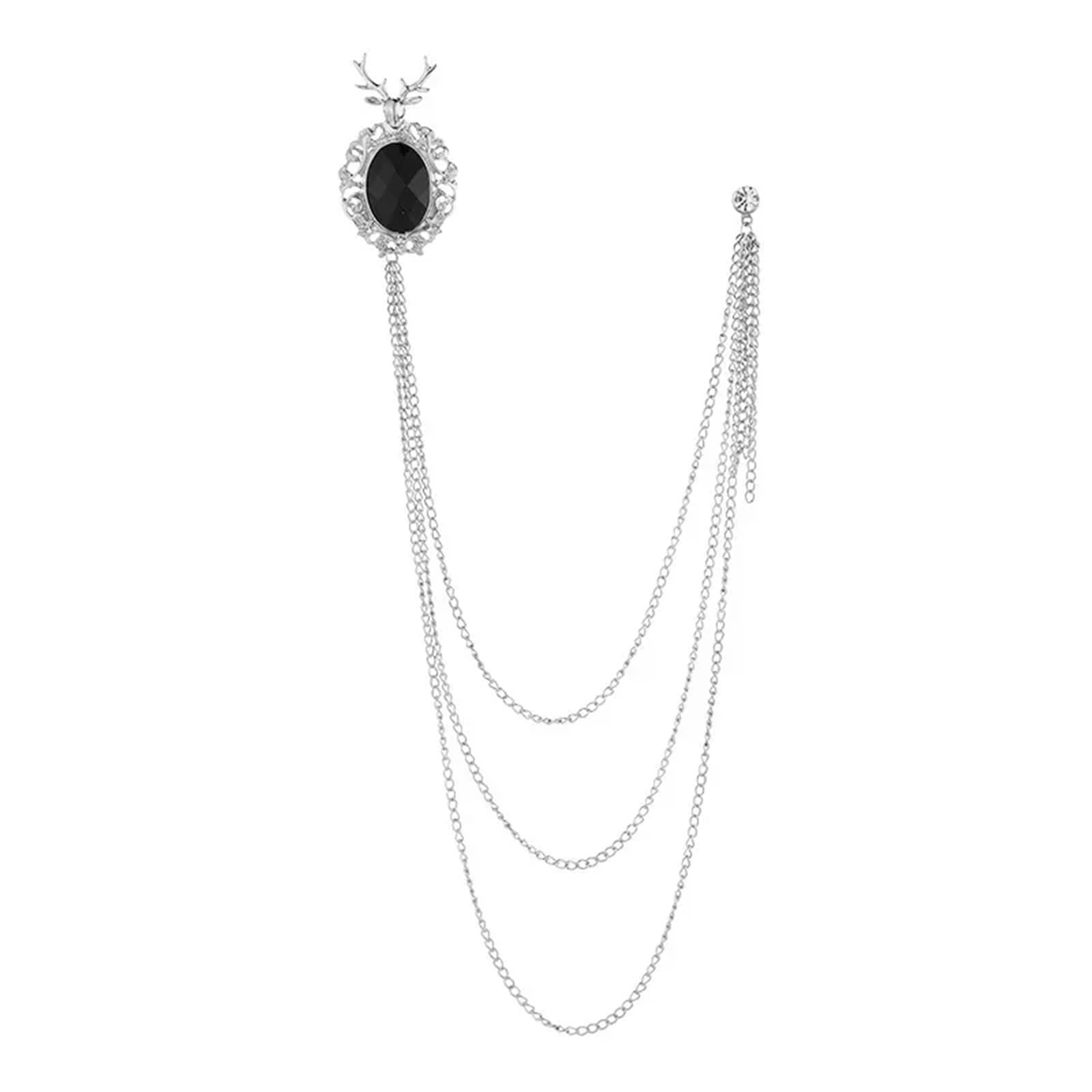 Broschenkette, Persönlichkeit Brosche Kette Herren Pins Business Anzug Damen Mantel Quaste Broschen