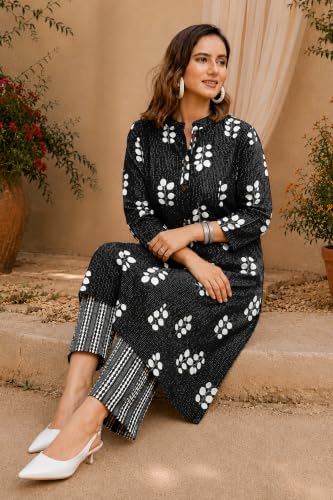 Image of MIRCHI FASHION Pure Cotton Plus Size Lucknowi Chikankari Kurta Set with Pant | 3XL 4XL 5XL Straight Kurta Pant Set | Ethnic Office Wear