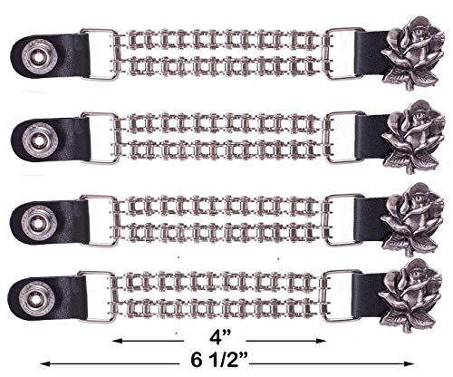Dream Apparel Rose Authentic Leather Motorcycle Vest Extender for Women Ladies Biker Double Diamond Cut Chrome Chain 4PCS Per Set