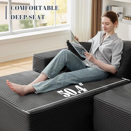 110” Cloud Sectional Couch, Boneless Sofa for Living Room, Modular Sectional Sofa with Deep Seat, Comfy Fluffy Couch with L-Shaped Chaise, No Assembly Required (Left-Facing Chaise, Dark Grey)