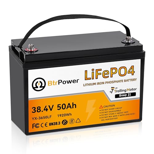 Image of 36V 50Ah Trolling Motors Lithium LiFePO4 Battery, Built-in 50A BMS, 1.2C Discharge 60A Current,Deep Cycle Group31 Battery, Perfect for Trolling Motor,RV, Boat, Marine, Solar.