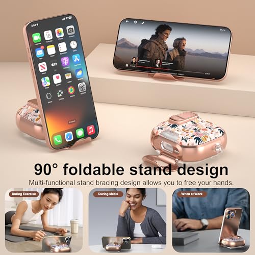 Image of for AirPods 4 Case 2025 with Safety Lock & Foldable Phone Stand, Floral | Double Drop Protection,Two-Piece Design, Airpod 4 Case with Keychain & Cleaner Kit, Support Wireless Charging, Shockproof