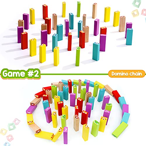 COOJOMMY-Torre-Magica-Colorata-in-Legno-con-AnimaliGioco-Impilabile-in-Legno-TorreGioco-Didattico-4-in-1-per-Giocattoli-Tumble-Tower-Bambini-da-3-a-9-anniClassico-Gioco-per-Famiglie-81-Pezzi