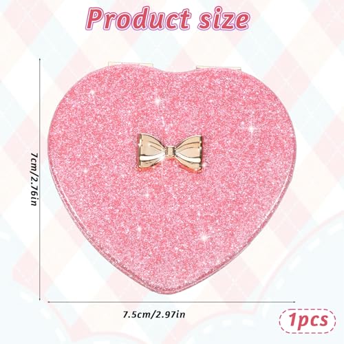 Espejo de maquillaje portátil pequeño en forma de corazón rosa miniatura 2