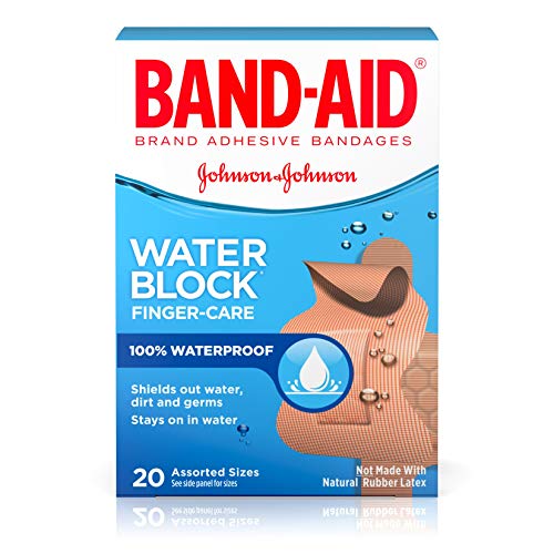 Band-Aid Brand Water Block Waterproof Adhesive Bandages for Minor Cuts and Scrapes, Fingertip and Knuckle, 20 ct
