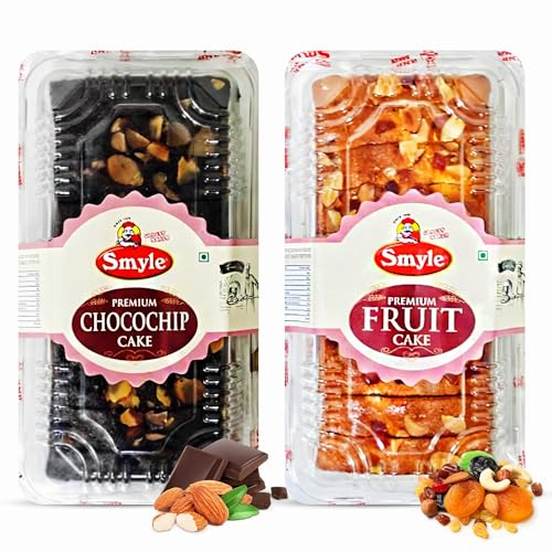 Image of Smyle | Eggless Chocolate & Fruit Cake Combo | Pack of 2 (200g Each) | Almond Topped Tea Time Cakes | Soft & Fresh Baked Dessert | Made with Sunflower Oil | Palm Oil Free | 400gm Total Weight