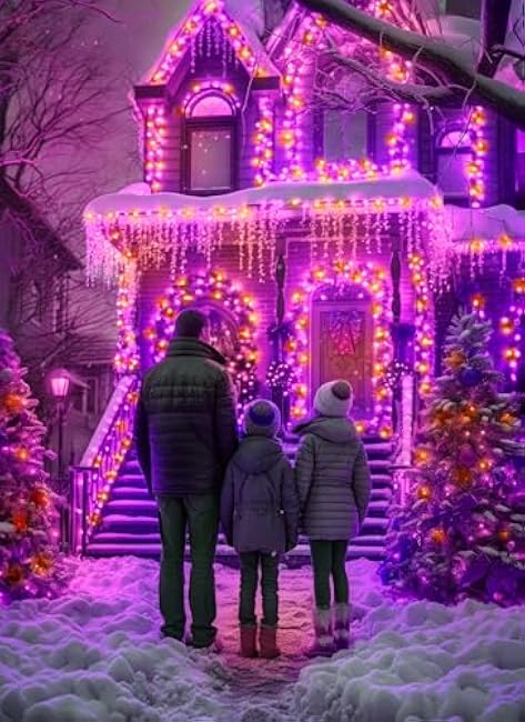 2-Pack 200LED 78FT Total Solar Outdoor Lights IP65 Waterproof Solar Powered Lights with 8 Lighting Modes for Party Garden Yard Home Holiday Tree Decoration Lighting,Orange&Purple