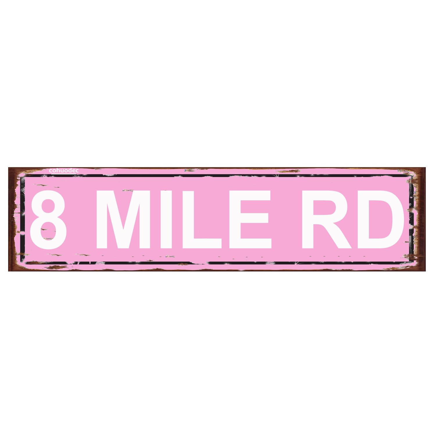 8 MILE RD Decor Rustic Street Metal Sign for Home Patio Garden Bar Farm House Garage Wall Decor Pink Tin Signs 4x16 Inch