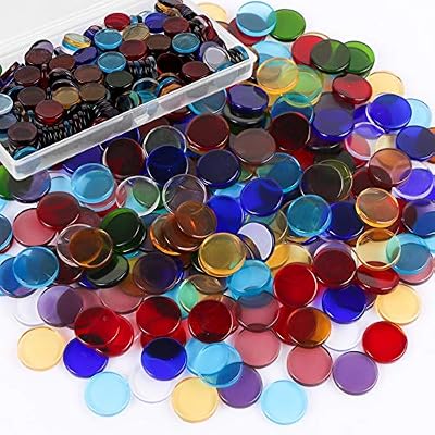 Aunifun Flat Glass Mosaic Tiles, 200 PCS Stained Transparent Glass Mosaic, Round Flat Gems for Home Decoration DIY Crafts