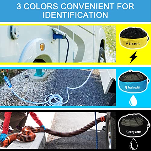 Image of RV Hose Storage Bag, 3 Pack Utility Bag for Sewer Hose, Camper and RV Accessories with 3 Storage Straps, 3 Colors for Fresh & Black Water Hoses, Electrical Cords and Camper Accessories