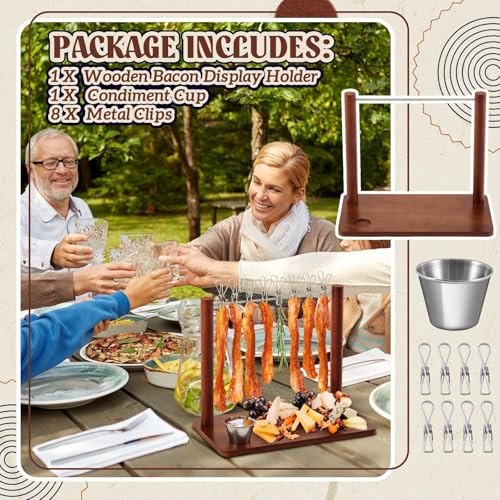 Wonderjune Acacia Wood 13 x 7.2 x 10.6 Inches Bacon Display Rack Wooden Bacon Tray Hanger Serving Dishes Meat Display Holder for Wedding Home Party Housewarming Gifts by Wonderjune - Used condition - Image 3
