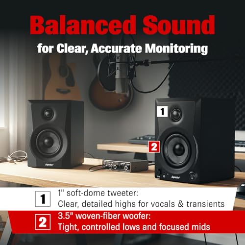 Image of Superlux 3.5 inch Powered Studio Monitor Speaker, 50W Active 2-Way Nearfield Monitor with HF /LF Trim, Balanced & Unbalanced Inputs, Wooden Cabinet for Home Studio, Mixing & Multimedia