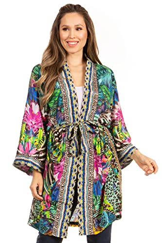 Image of Sakkas Janis Women's Lightweight Open-Front Amazing Print Cardigan with Pockets