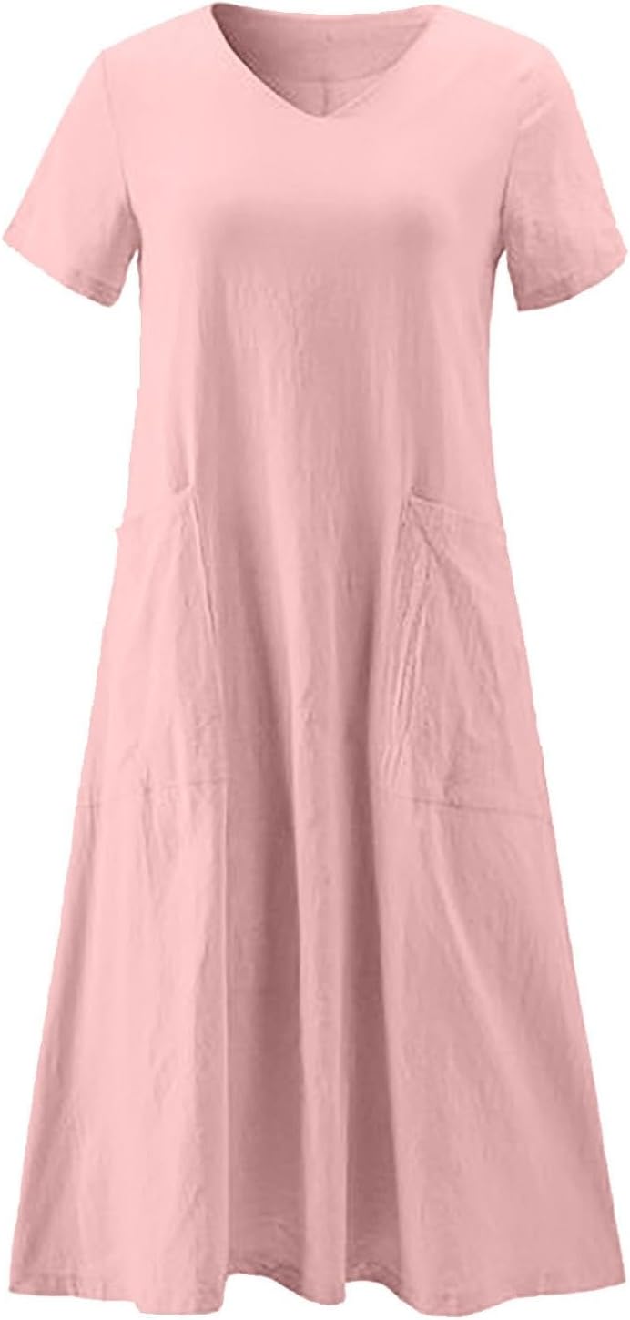 Robe longue d'été décontractée pour femme avec col en V et poche