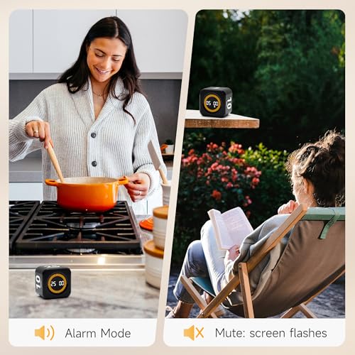 Image of Rotating Productivity Timer 5, 25, 10, 50 Minutes Preset, Desk Cube w /Gravity Sensor for ADHD, Mute Functions, Ideal for Work, Study, Kitchen, Back to School (1, Black)