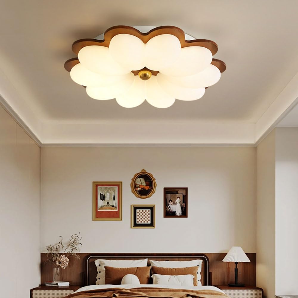 23.6" lampa sufitowa do montażu podtynkowego 60W LED kształcie kwiatu Drewniana lampa montowana blisko sufitu z akrylowym abażurem 3000–6000 K Ściemnialne lampy sufitowe do salonu, jadalni