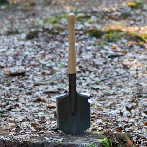 Xforst FS1 Feldspaten mit Holzstiel und Tasche – Robuster Spaten mit scharfem Stahlblatt und ergonomischem Holzgriff, Ideal für Outdoor, Camping und Survival