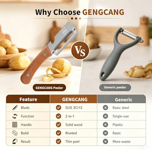 Image of MultiFunctional Vegetable Peeler, Non-Slip Wooden Handle with Sharp Stainless Steel Blade, Built-in Bottle Opener - Perfect Kitchen Peeler For Veggie, Fruit, Potato, Carrot, Apple