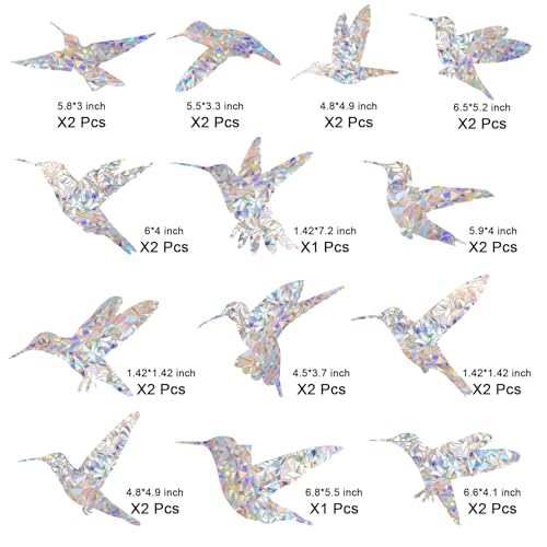 Image of DELLAN 24 Pcs Window Clings Decals to Prevent Birds Strikes, Birds | Anti-Collision Rainbow Window Clings, Bird Deflectors Stickers for Glass Windows