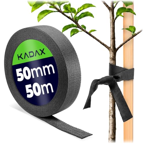 KADAX Baumbindeband 50mm x 50m Bindeband zur sicheren Befestigung von Bäumen & Sträuchern Baumbinder aus Polypropylen Baumbefestigung Pflanzenbinder (Schwarz)