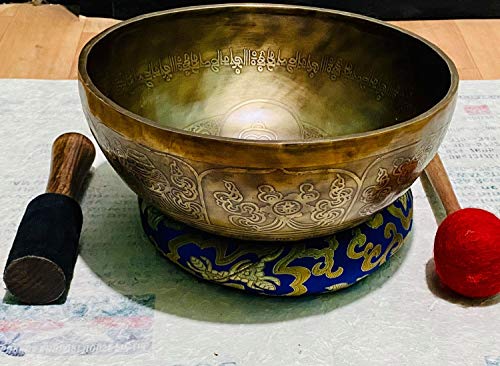 Singing Bowl Nepal Ciotola da yoga tibetana martellata a mano da 25,4 cm (25,4 cm), intagliata a mano dal Nepal