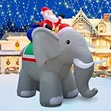12FT Length X 10.5FT Tall Giant Christmas Inflatables Elephant, Christmas Blow Up Santa on Elephant Inflatable Built-in Bright LED Lights for Christmas Inflatable Outdoor Decoration Xmas Gift Party