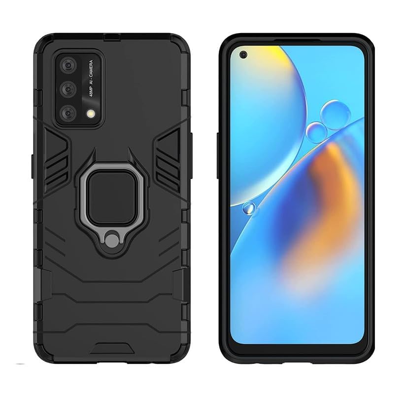 Image of Shockproof Robot Soft TPU and Hard PC Back Cover with Ring Case for Oppo A55 4G - Black