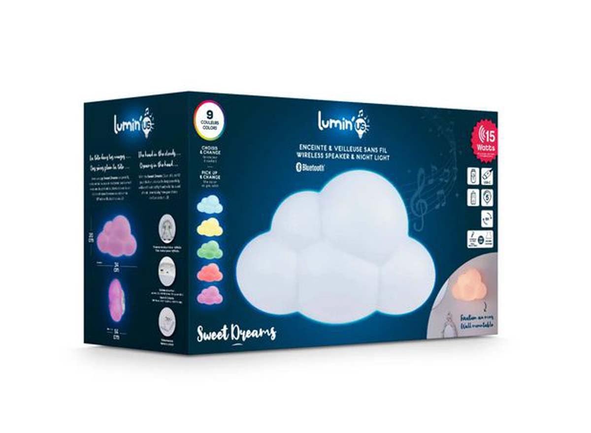 Lumin'us Nuage Haut-Parleur Lumineux Multicolore pour Adulte en Salon Ouvert Ou Ferme