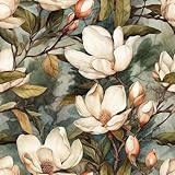 Top 10 Best Waterproof Wallpaper for Bathroom Reviews 8 BEETAL Vintage Green Blue Leaf White Magnolia Floral Forest Peel and Stick Wallpaper Easy Peel Off Contact Paper Stick on Adhesive Wall Paper for Bathroom Waterproof Renter