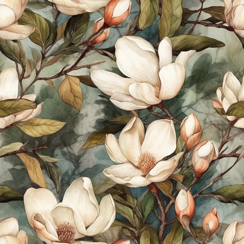Top 10 Best Waterproof Wallpaper for Bathroom Reviews 8 BEETAL Vintage Green Blue Leaf White Magnolia Floral Forest Peel and Stick Wallpaper Easy Peel Off Contact Paper Stick on Adhesive Wall Paper for Bathroom Waterproof Renter
