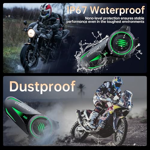Image of Motorcycle Helmet Bluetooth Headset Noice Cancellation, Wireless Helmet Speakers 4 Colors LED Light,1200mAh Battery, IP67 Waterproof /HiFi Sound, Smart Motorcycle Headphones for All Helmets