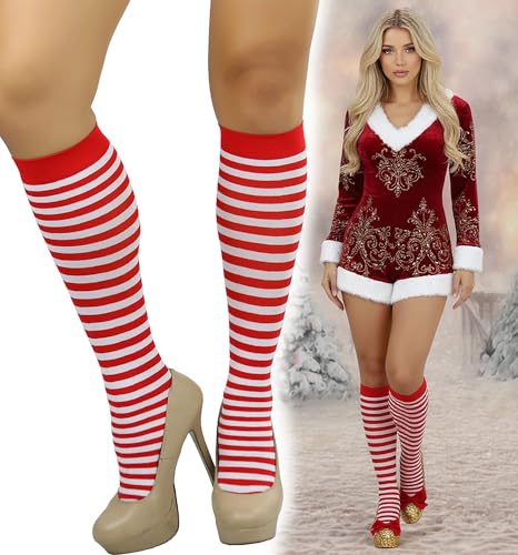 Image of ToBeInStyle Women's Opaque Striped Knee High Warm Nylon Stockings Hosiery