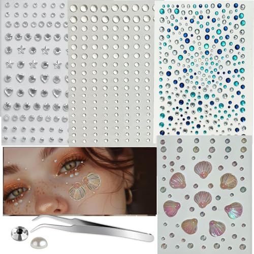 Image of Ahamo 2000+PCS Face & Hair Rhinestones Stickers Kit for Women - Shimmering Stone Stickers for Diwali, Weddings, Parties - Face Glitter & Hair Stone Decoration Accessories